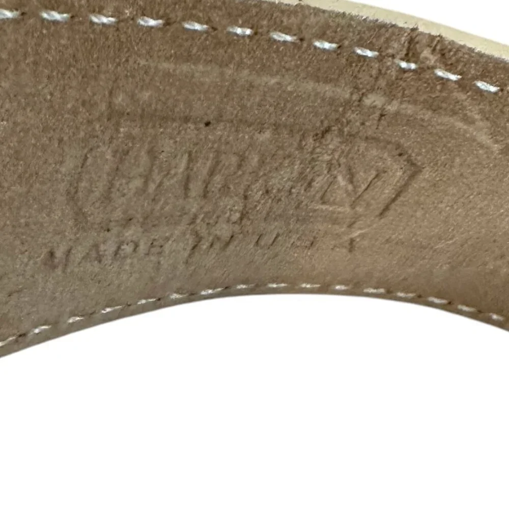 MCM Harken Leather Belt Classic Taupe Neutral Gold Embossed Buckle Size M/L